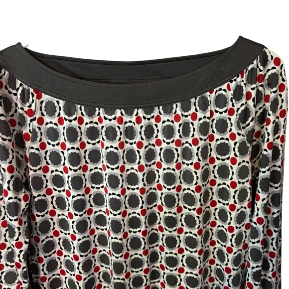 Tory Burch 100% Silk Geometric Print Dress Sz M Mod Shift Style Long Sleeve